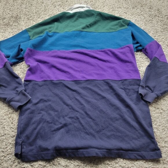 VTG John Ashford Rugby Polo Shirt XL Striped Collar Boat Outdoor Preppy 90s - Picture 6 of 10